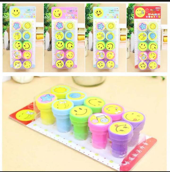 Pack of 10 - Cute Emoji Stamp Set Kids Arts And Crafts Stamper - Stationery Accessory Designed For Creative Stamping And Daily Craft Routine (Random Emojis) - Image 2