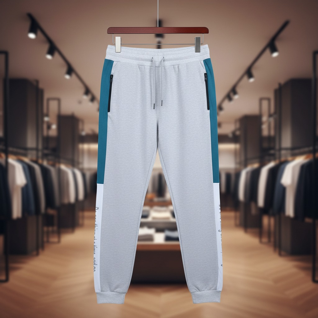 Grey Panel Trouser For Men French Terry Fabric Adjustable Waist 28 To 34 Inches Length 40 Inches - Image 5