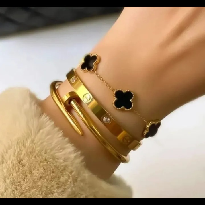 Stainless Steel 3 Piece Bracelet And Bangle Combo - Durable Elegant Accessory Set For Stylish Layering And Daily Wear - Image 2