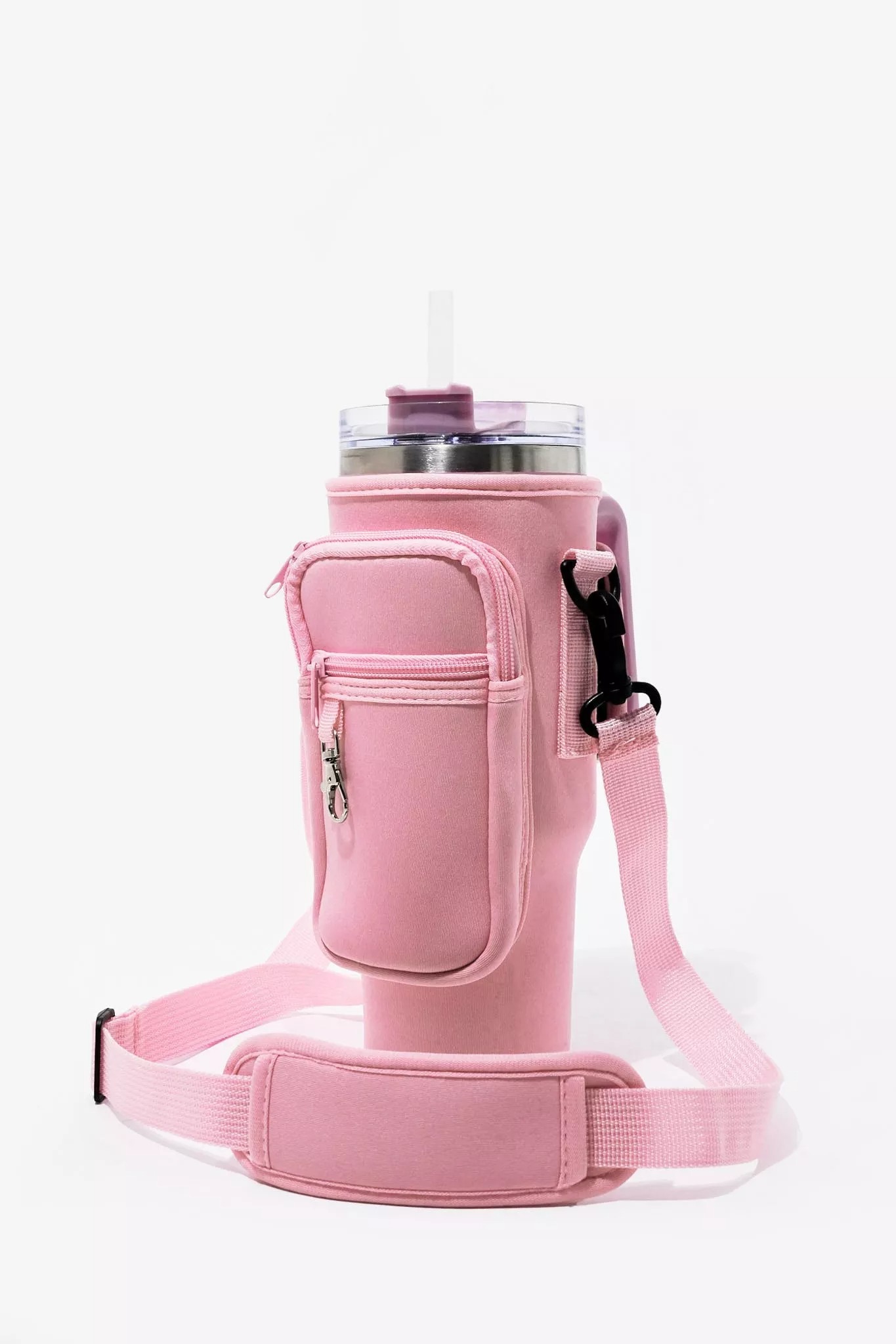 40oz Tumbler Bag with Phone Pocket – Blush Pink Insulated Cup Holder Carrying Bag with Adjustable Strap (Color Pink) - Image 3