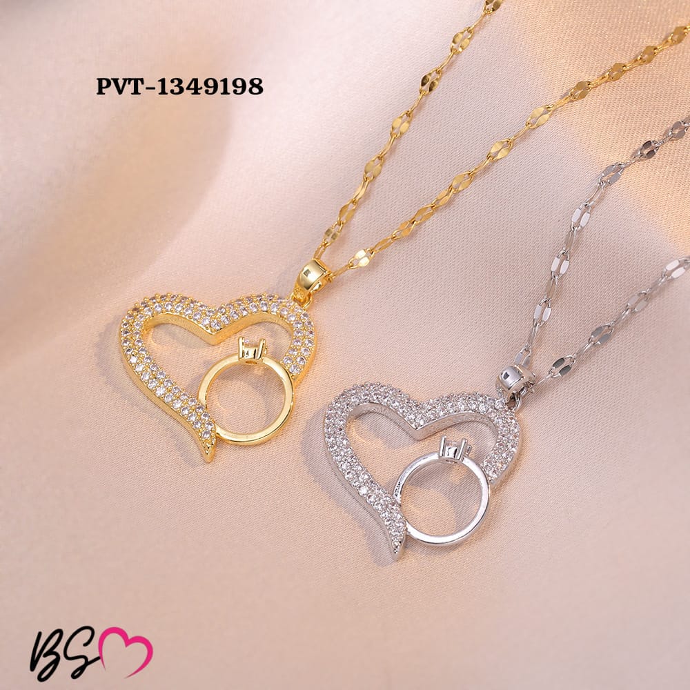 Korean Heart Locket With Ring – Elegant Golden Pendant Necklace - Sku PVT-198 - Image 4
