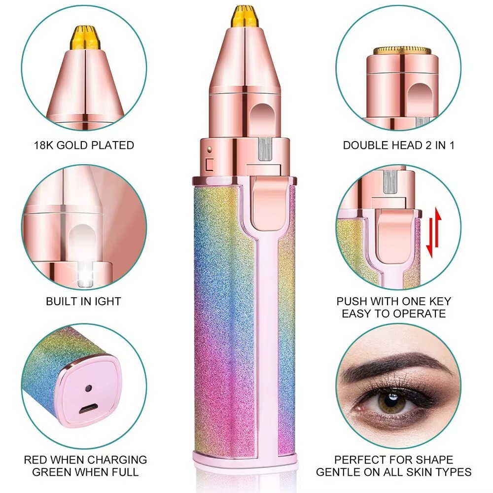 Electric Eyebrow Trimmer for Women 2 In1 Rechargeable Facial Hair Removal and Eyebrow Shaver Painless Face Razor Body Epilator - Image 2