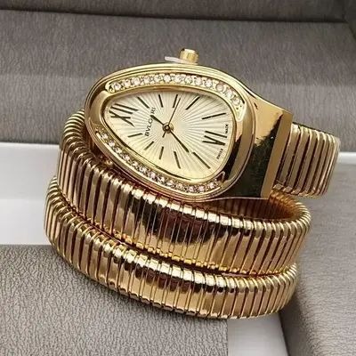 Triple‑Wrap Snake Watch | Diamond‑Set Bezel | Luxury Fashion Accessory - Image 3