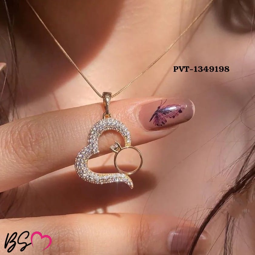 Korean Heart Locket With Ring – Elegant Golden Pendant Necklace - Sku PVT-198 - Image 3