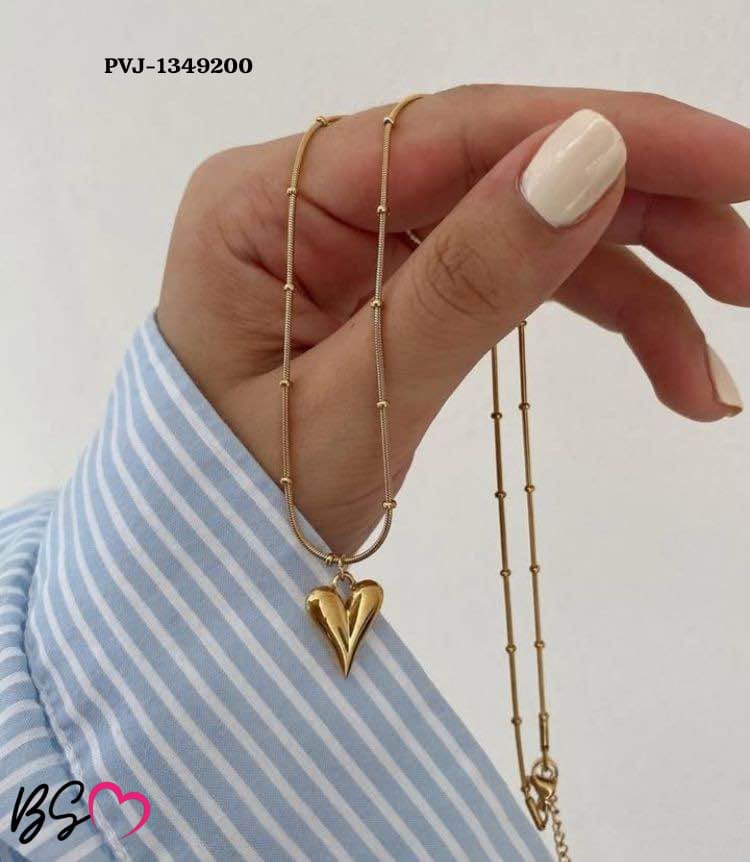 Ball Chain Heart Korean Pendant – Elegant Golden Necklace - Sku pVj-200 - Image 2