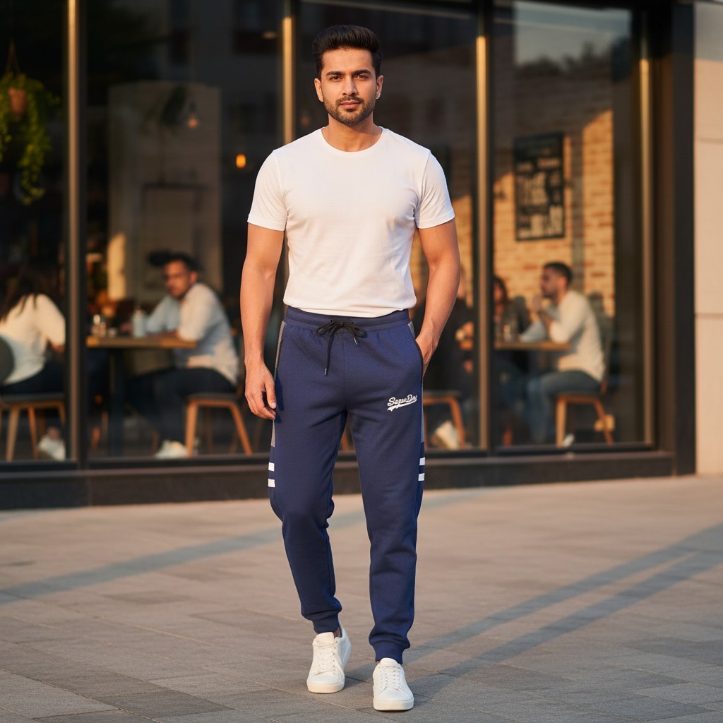 Super Dry Men’s Panel Trousers | Premium French Terry Fabric Joggers | Stylish Contrast Panel Slim-Fit Sweatpants for Gym & Casual Wear - Image 4