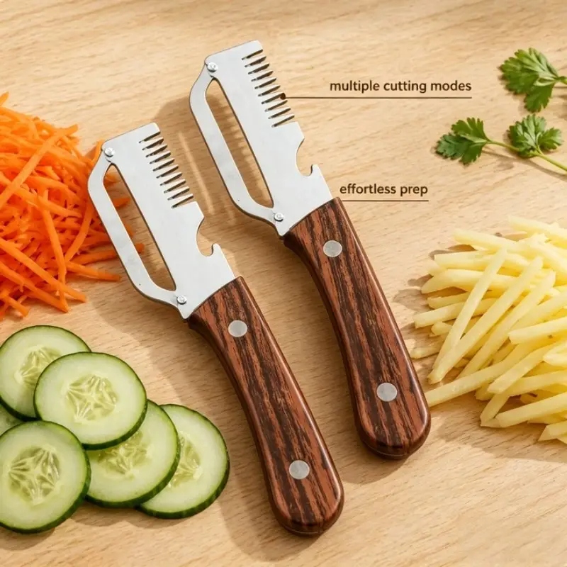 1 PCs Multi-Functional Knife Peelers For Kitchen Stainless Steel Multi-function Kitchen Peeler with Wooden Handle - Image 2