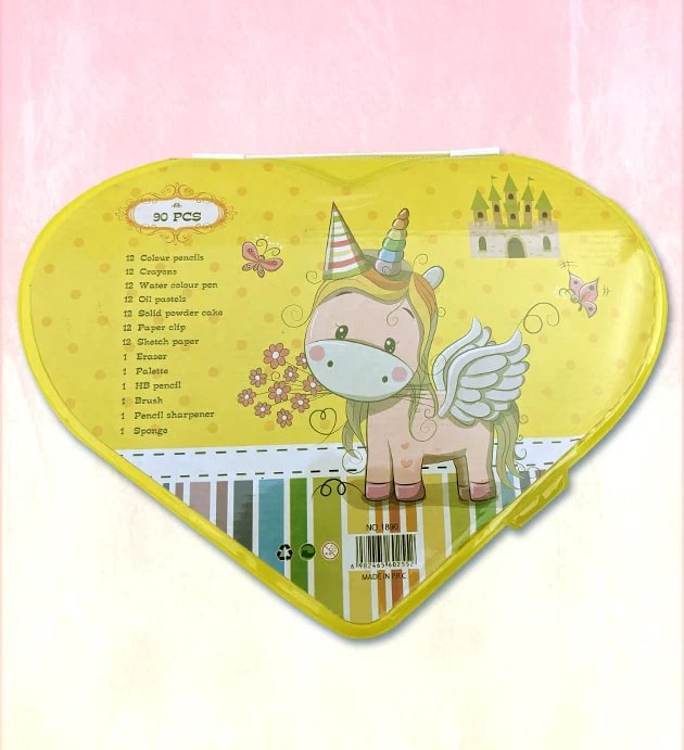90 Pcs Heart Shape Colour Kit Painting Set For Kids With Colour Pencils Crayons And Art Accessories (Random Characters) - Image 5