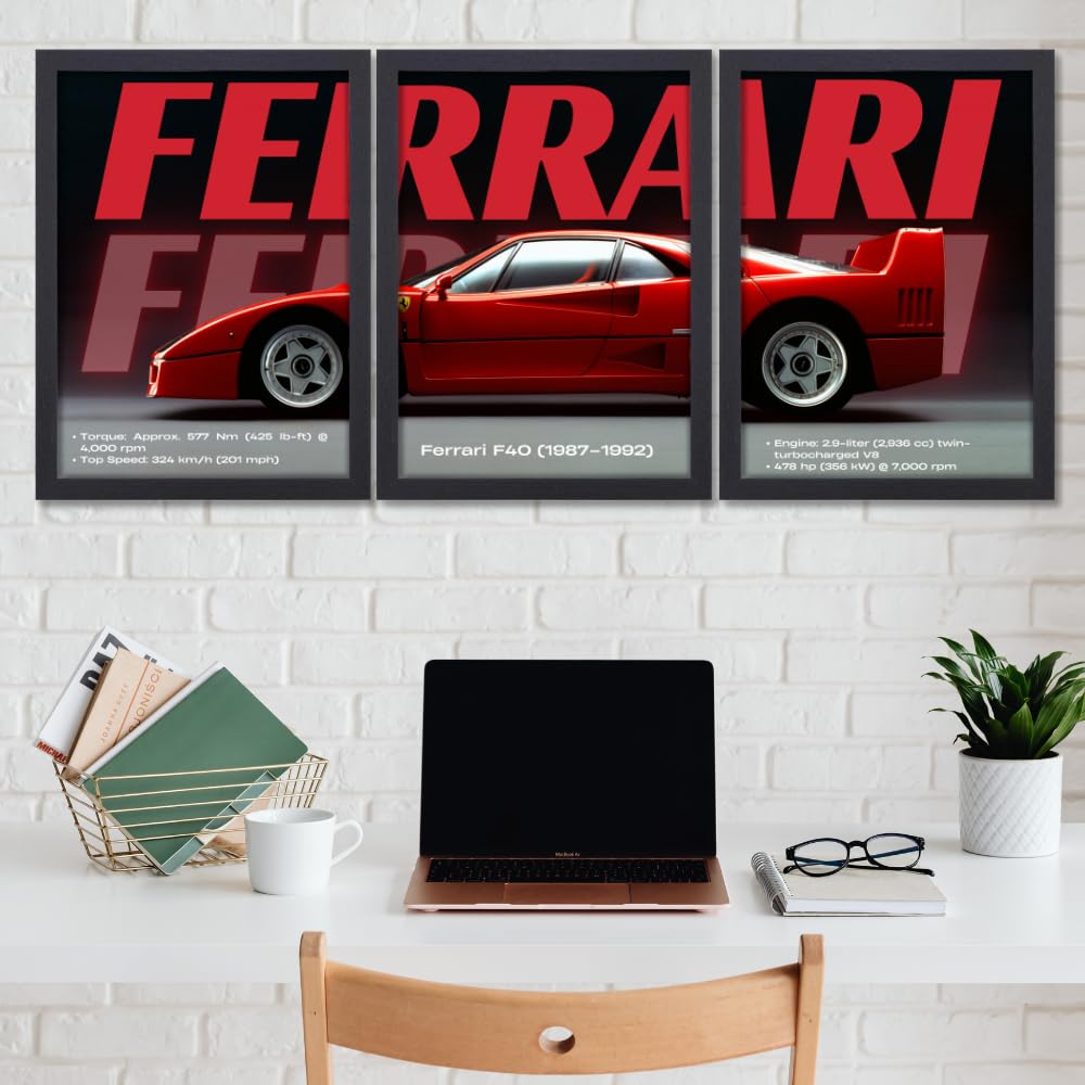 3 Pc Ferrari Wall Décor Photo Tiles | Elegant Design | Self‑Adhesive Double Tape | Size 8x11 | Premium Finish - Image 2