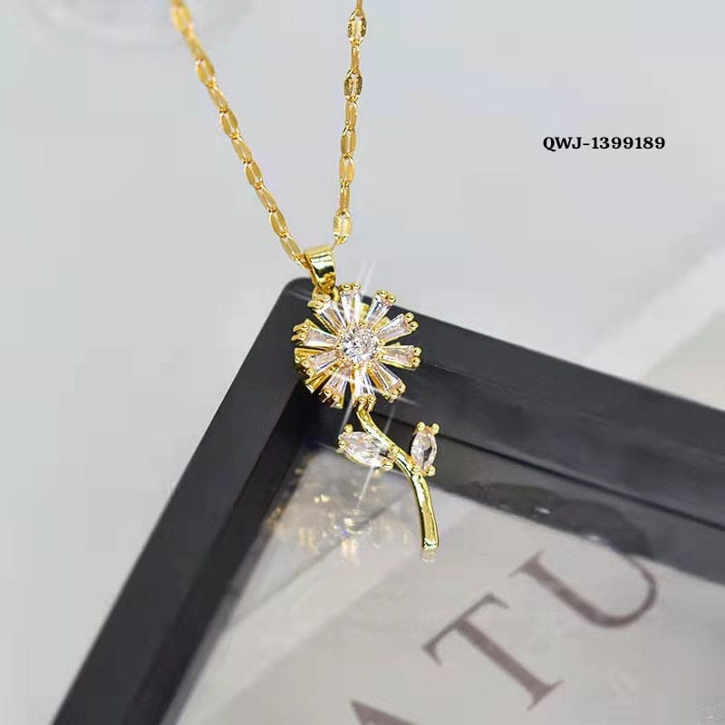 Flower Rotation Pendant Necklace – Golden | Premium China Quality | QWJ-189 - Image 2