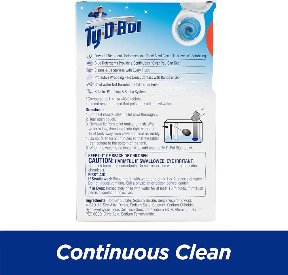 Ty-D-Bol In-Tank Blue Toilet Bowl Cleaner Tablets, Value Pack (10 Count) – Cleans, Deodorizes & Provides Continuous Blue Water Every Flush - Image 2