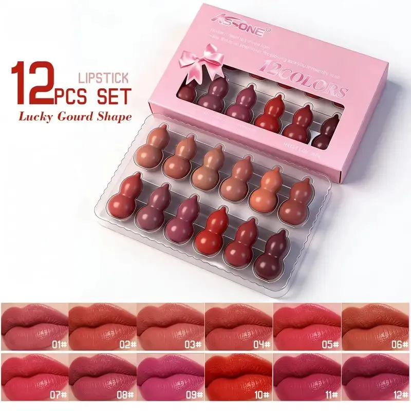 Mini Lipstick Set – Lucky Gourd Shape, Cute Compact Lip Color Collection for Everyday Makeup