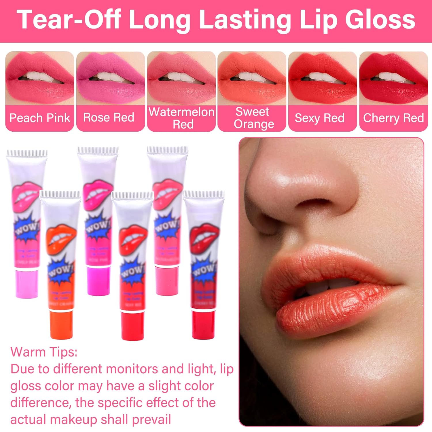Pack Of 6 High Pigmented Lip Gloss Lipstick Tattoo Peel Off Durable Waterproof Tattoo Lip Gloss Easy Peel Off Lip Gloss - Image 2