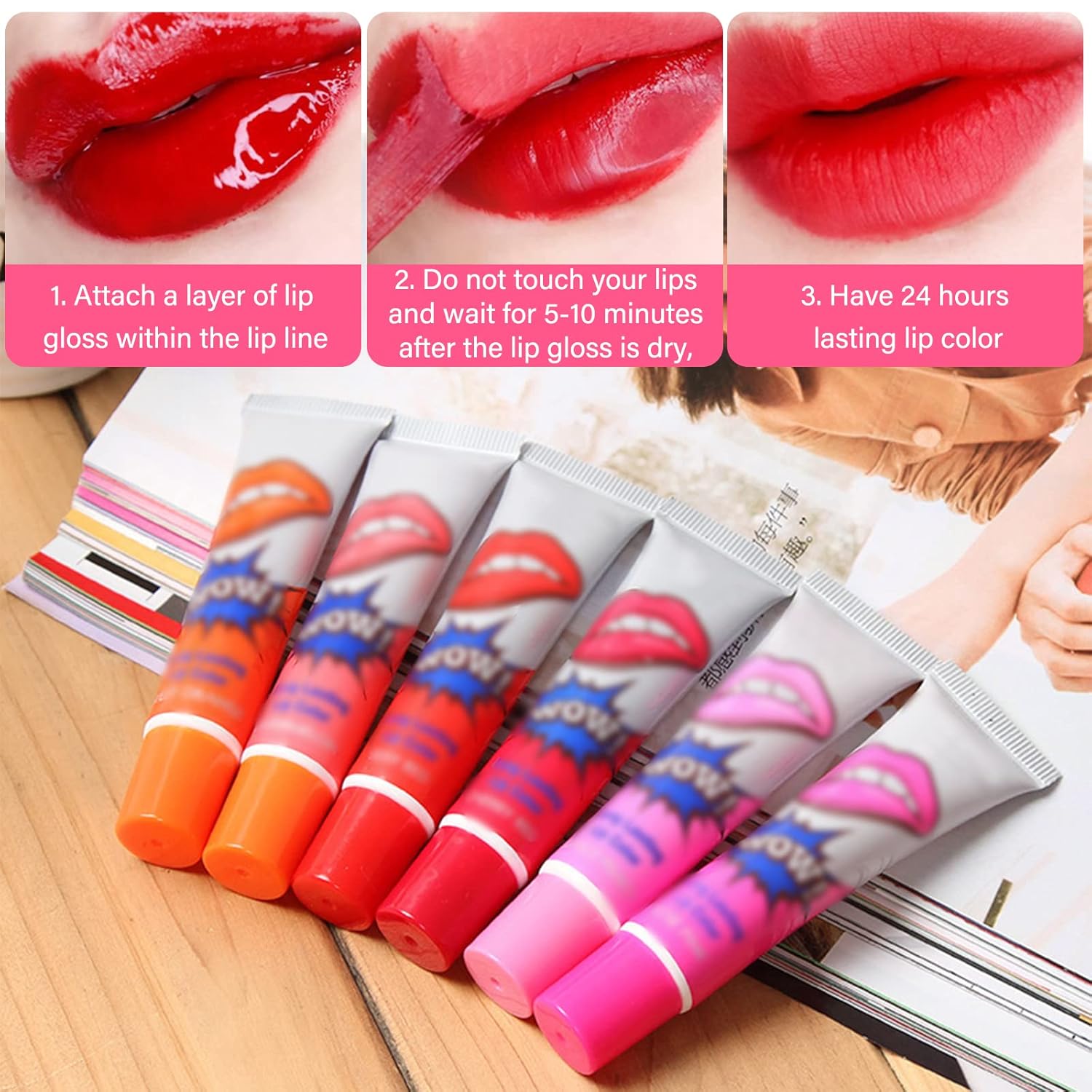 Pack Of 6 High Pigmented Lip Gloss Lipstick Tattoo Peel Off Durable Waterproof Tattoo Lip Gloss Easy Peel Off Lip Gloss - Image 10