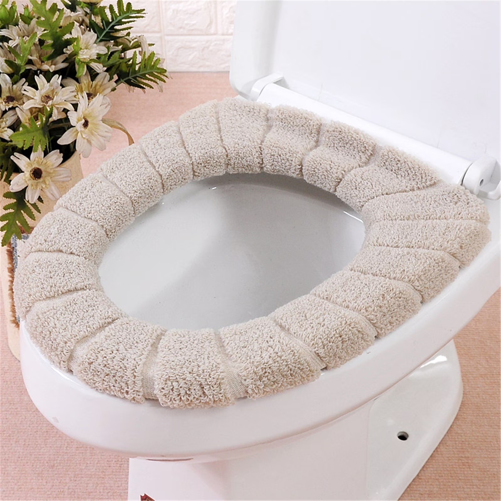 Warm Washable Soft Coral Velvet Toilet Seat Cover | Random Colour | - Image 6