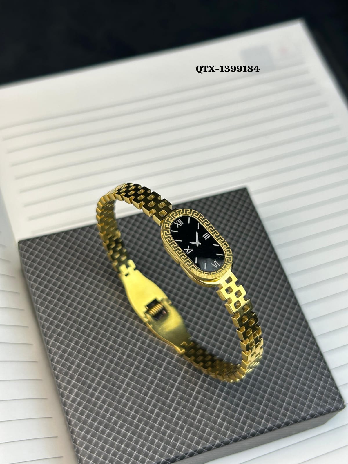 Fake Watch Handcuff Bracelet for Women – Stylish Gold Wrist Watch - QTX-184 - Image 2