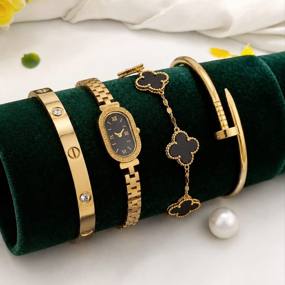 Stainless Steel 4 Piece Bracelet, Watch And Bangle Combo - Jewelry Product Designed For Styling And Daily Outfit Routine - Image 2