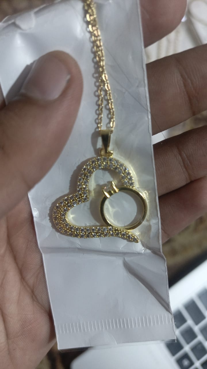 Korean Heart Locket With Ring – Elegant Golden Pendant Necklace - Sku PVT-198 - Image 5