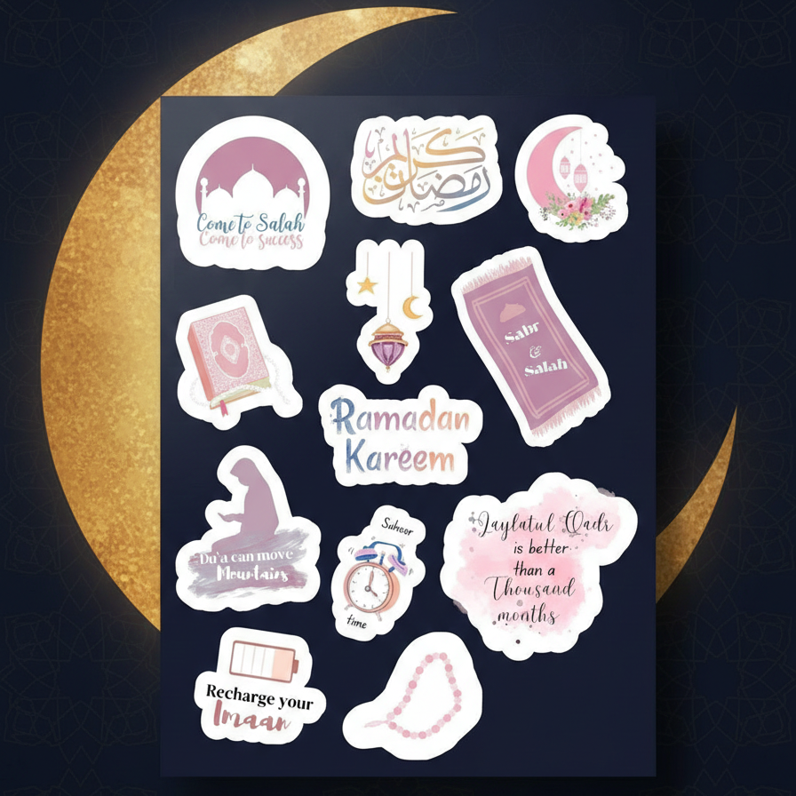 Ramadan Mubarak Sticker Pack – 12 Uncut Decorative Stickers - Image 4