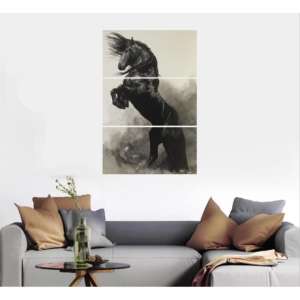 3 Pc Black Horse Wall Décor Photo Tiles | Elegant Design | Self‑Adhesive Double Tape | Size 8x11 | Premium Finish