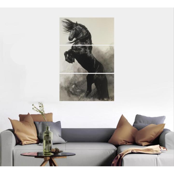 3 Pc Black Horse Wall Décor Photo Tiles | Elegant Design | Self‑Adhesive Double Tape | Size 8x11 | Premium Finish - Image 2