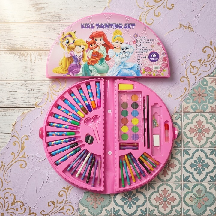 68 Pcs Colour Kit Painting Set Art Set For Kids With Crayons Water Colour Pens Oil Pastels And Art Accessories (Random Characters) - Image 2