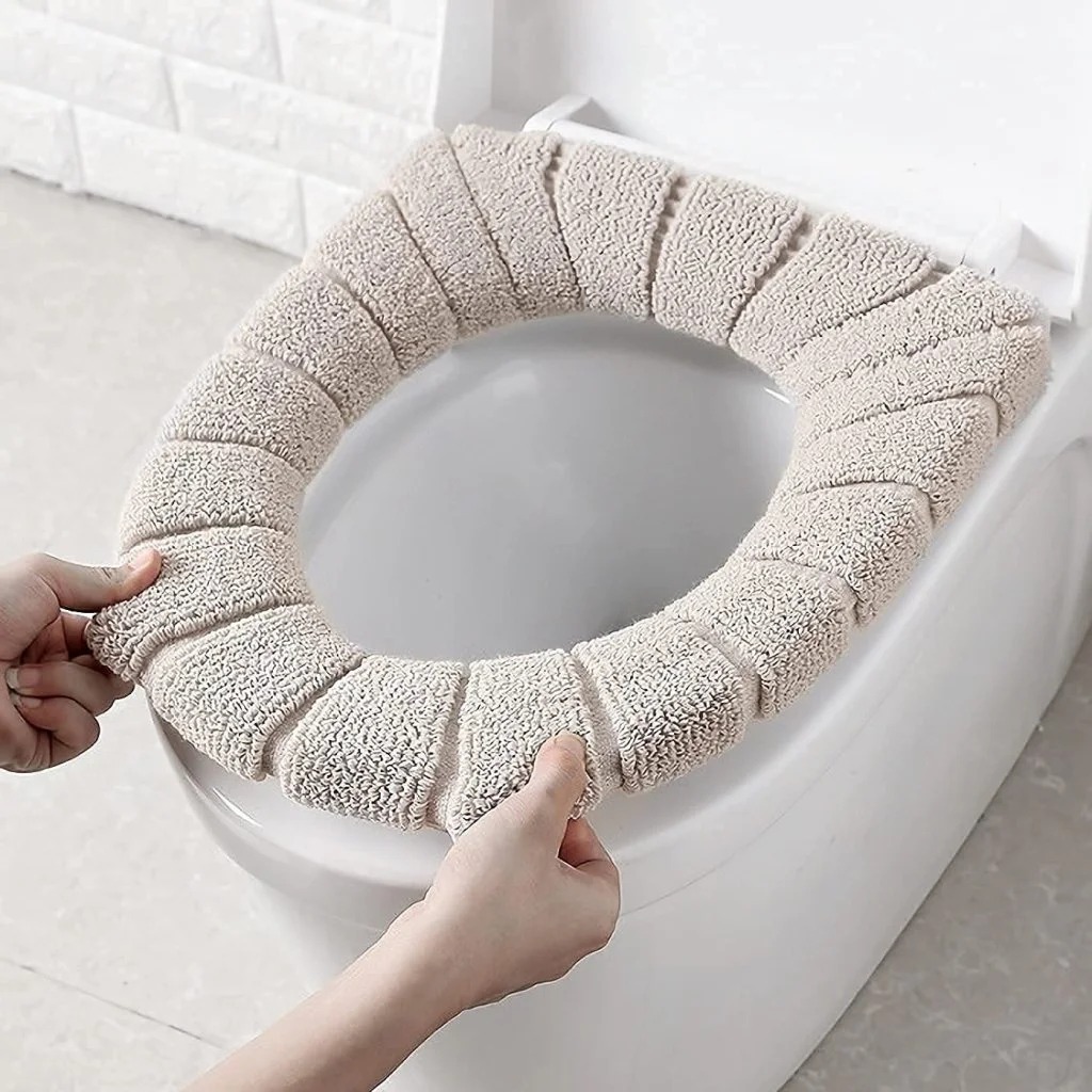 Warm Washable Soft Coral Velvet Toilet Seat Cover | Random Colour | - Image 4