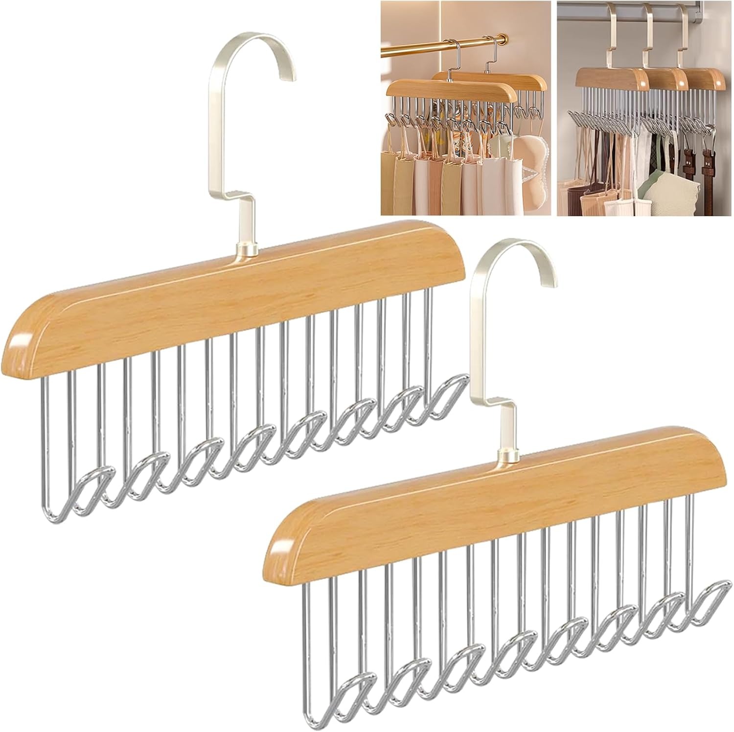 8 Hooks Multi-function Wooden Caps, Belts, Tie Hanger – Strong No Trace Storage Rack(Random Colour) - Image 3