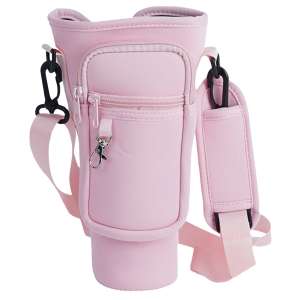 40oz Tumbler Bag with Phone Pocket – Blush Pink Insulated Cup Holder Carrying Bag with Adjustable Strap (Color Pink)