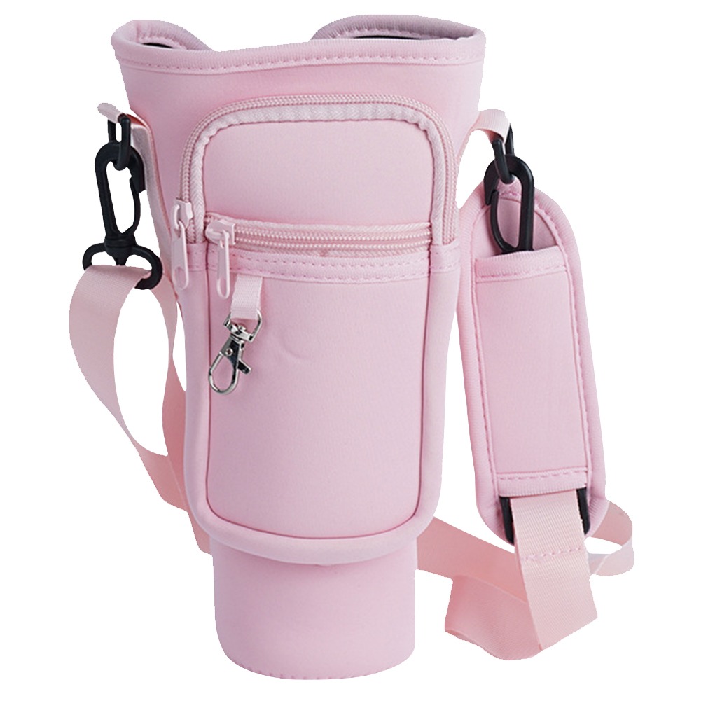 40oz Tumbler Bag with Phone Pocket – Blush Pink Insulated Cup Holder Carrying Bag with Adjustable Strap (Color Pink)