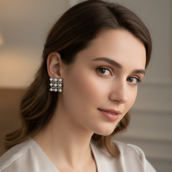 Pearl Square Korean Earrings – Elegant Women’s Fashion Jewelry in Silver and Golden Colors PJT-106 - Image 6