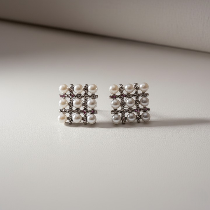 Pearl Square Korean Earrings – Elegant Women’s Fashion Jewelry in Silver and Golden Colors PJT-106 - Image 7