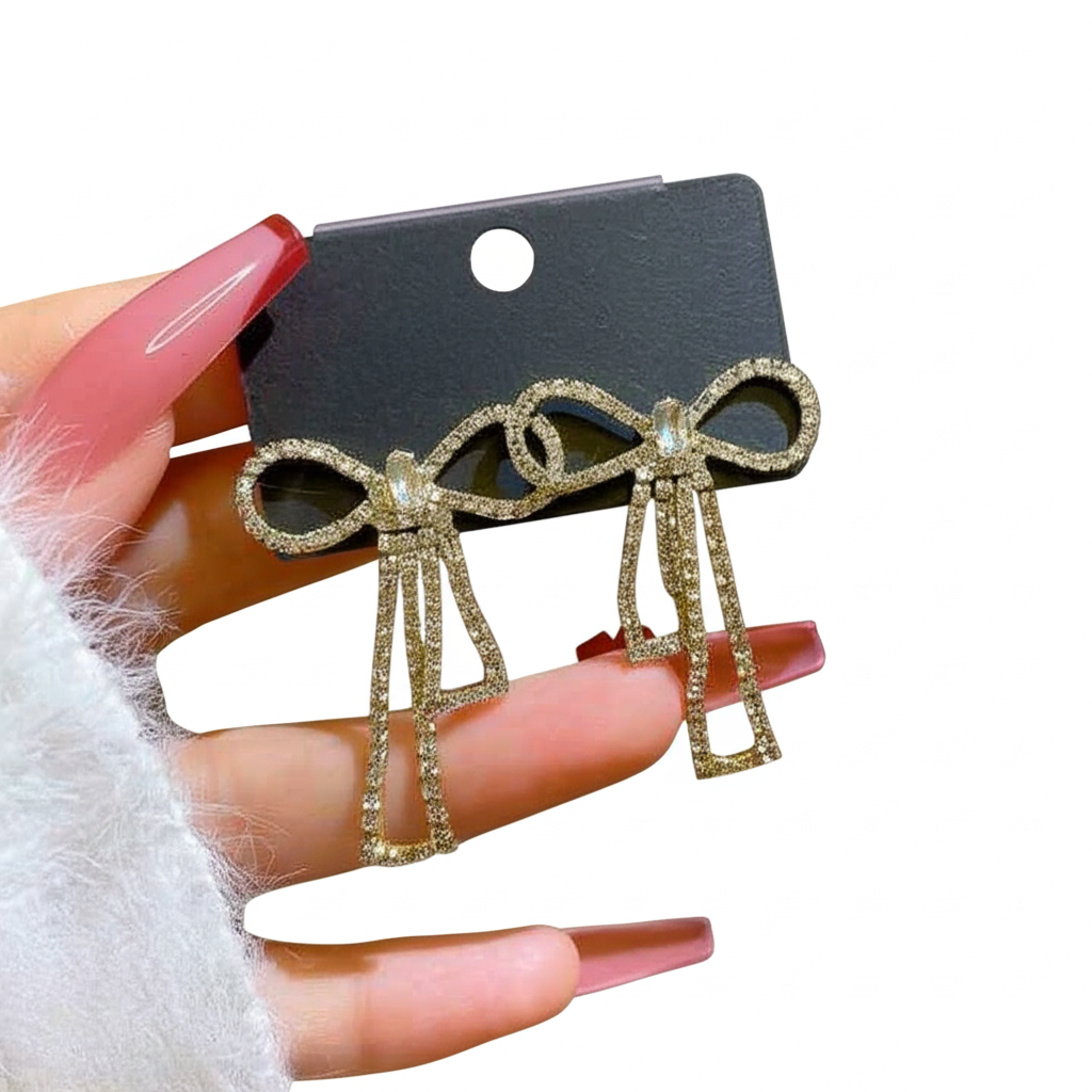 PQT-985 Touch Of Glamour To Your Look With These Bow Shape Zircon Korean Earrings – Color Golden - Image 2