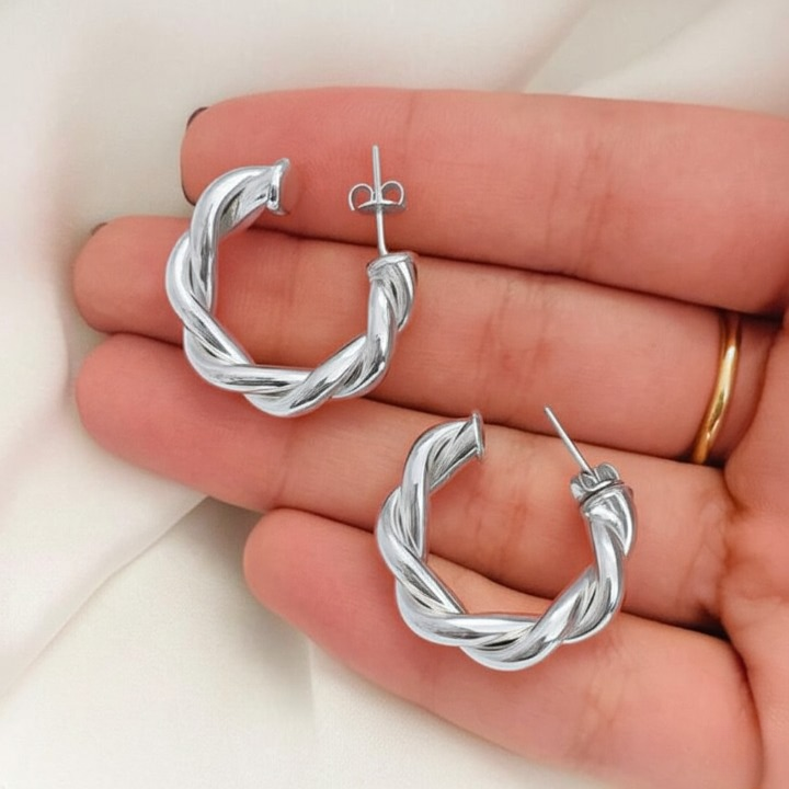 Twisted Sparkling Earrings for Women | Stylish Fashion Jewelry | Available in Silver & Golden | Perfect for Parties, Weddings & Daily Wear (WJ-101) - Image 6