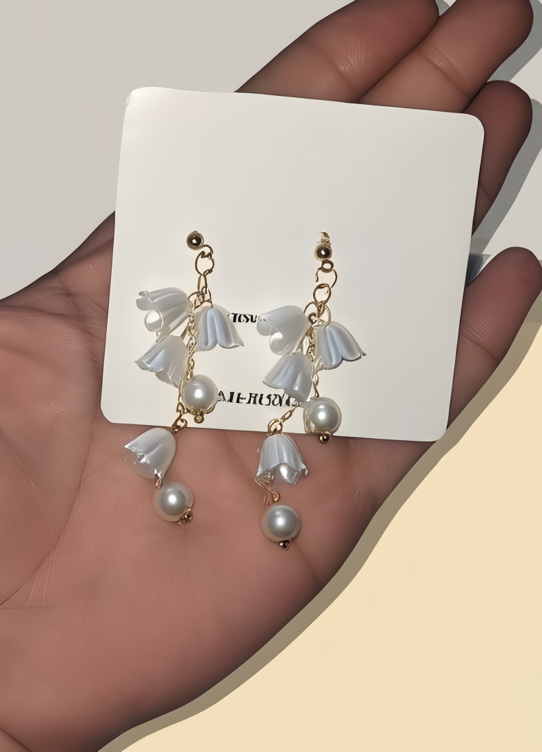 Pearl Korean Flower Earrings for Women – Elegant White Floral Design with Classic Pearl Detailing | Stylish Fashion Jewelry for Parties, Weddings, and Daily Wear | AWJ-998 - Image 5