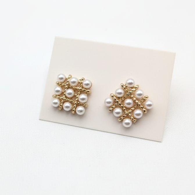 Pearl Square Korean Earrings – Elegant Women’s Fashion Jewelry in Silver and Golden Colors PJT-106 - Image 5