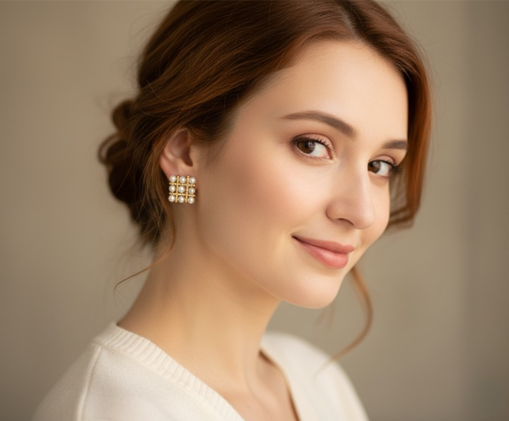 Pearl Square Korean Earrings – Elegant Women’s Fashion Jewelry in Silver and Golden Colors PJT-106
