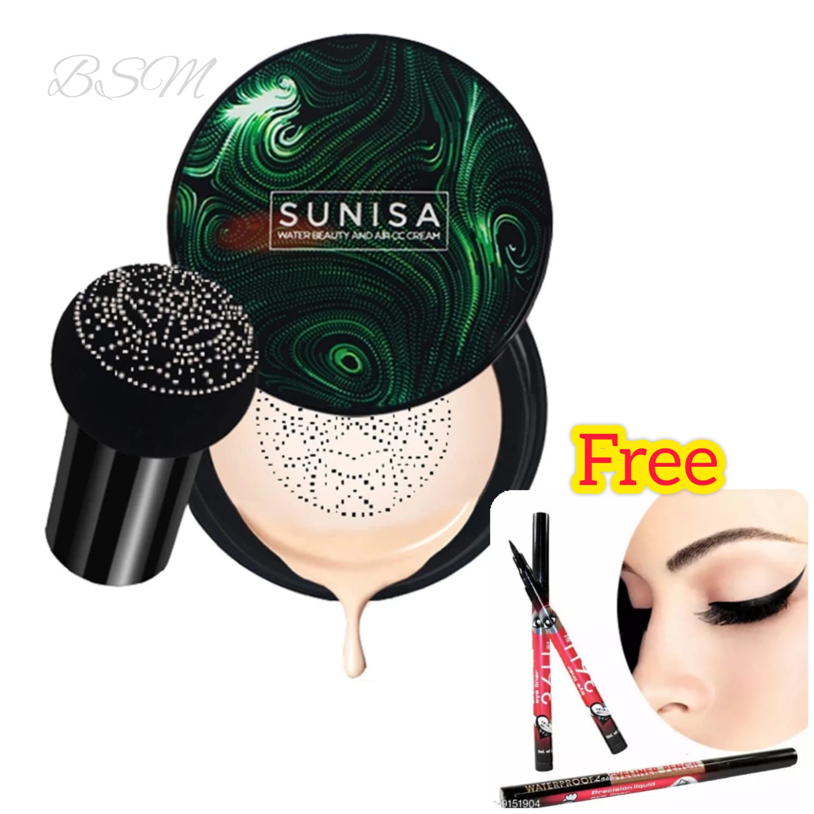 Sunisa Foundation Base 20g Waterproof Mushroom Head Air Cushion BB Cream Nude Liquid Foundations (with yanqina 36H liner )