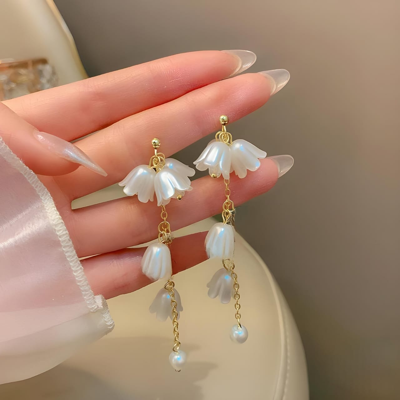SHEIN elegant pearl and flower drop earrings for Women Girls - Image 2