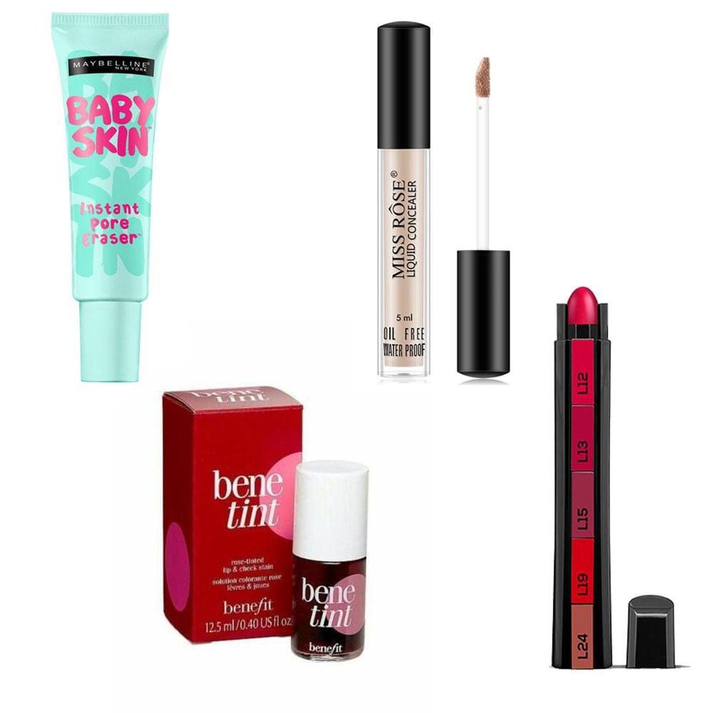 Pack of 4 Cosmetic Bundle - Includes Primer, Councilor, Tint, Lipstick
