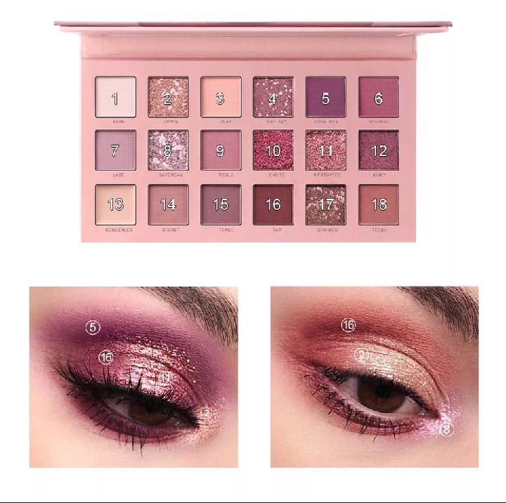 18 Shade Pearlescent Shimmer - Matte Waterproof NUDE Eyeshadow Palette - Image 4