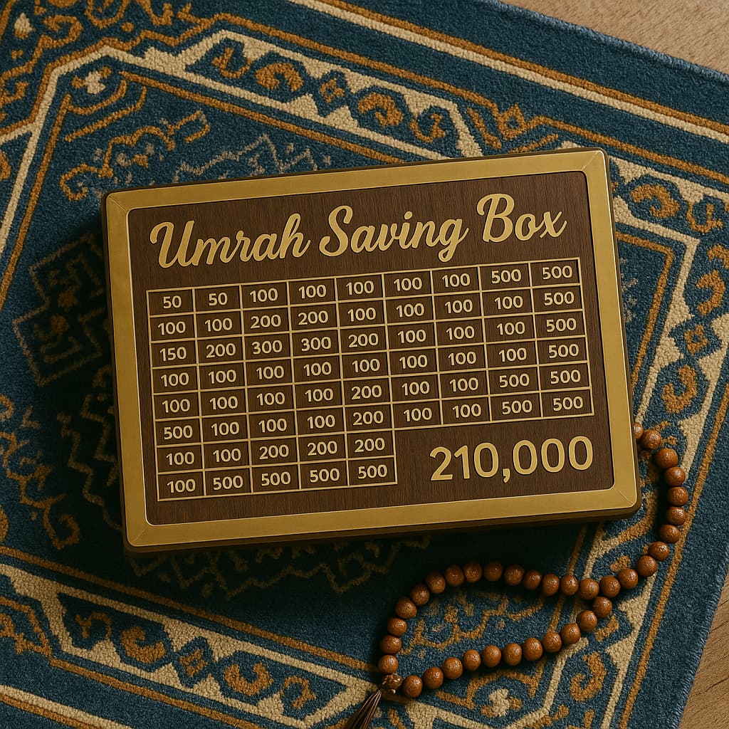 Umrah Saving Box - Box For Umrah Saving | Umrah Saving Box - Best Quality Umrah Saving Box - Umrah Saving Box Dark Brown, Wooden Money Box for Umrah - 210,000