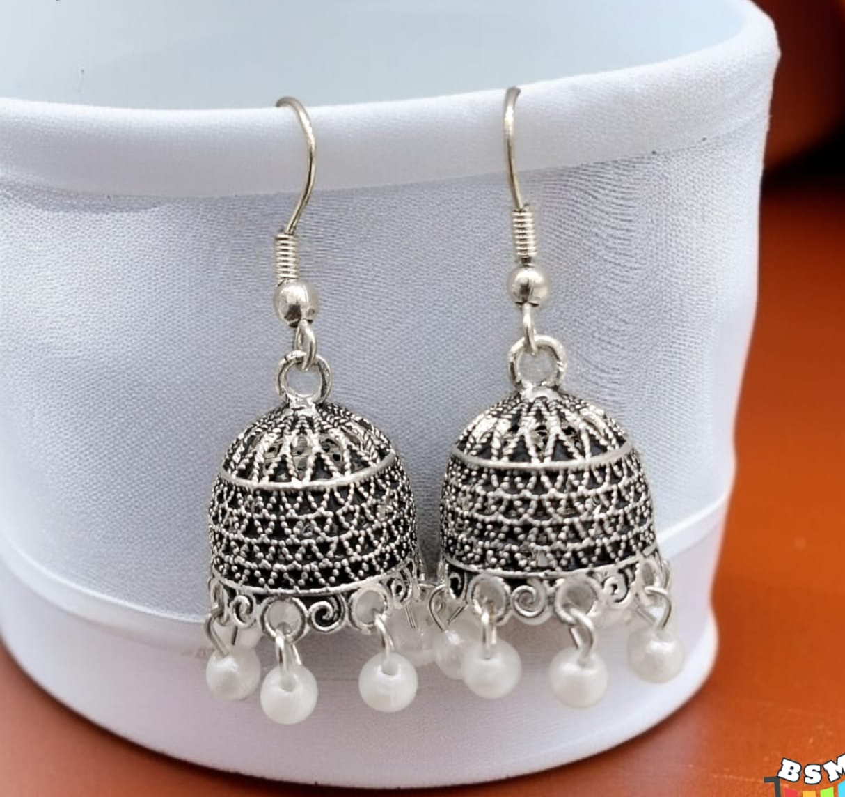 Silver Indian Jumky / Jhumka Earrings by Quirky Fashions | Ethnic wear | Casual wear - Image 3