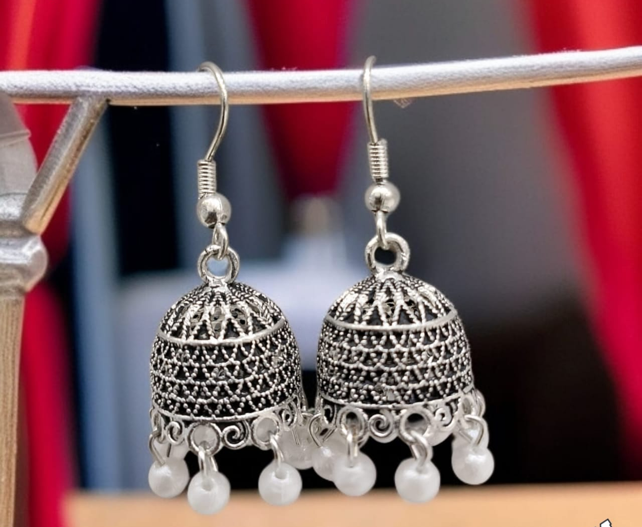 Silver Indian Jumky / Jhumka Earrings by Quirky Fashions | Ethnic wear | Casual wear - Image 2