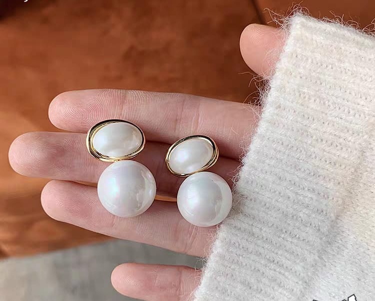 Oval Shape Marble Korean Style Earings For Women Girls Design Earring Jewelry (golden) - Image 3