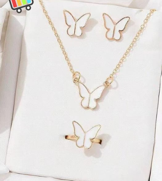 Butterfly Set, Pack Of 4 / Pendants Necklace Earrings Ring For Women Jewelry -white - Image 3