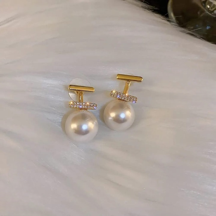 Elegant Pearl Drop Earrings for Women – Stylish Dangle Earrings with Rhinestone Accent (AXT-102) - Image 3