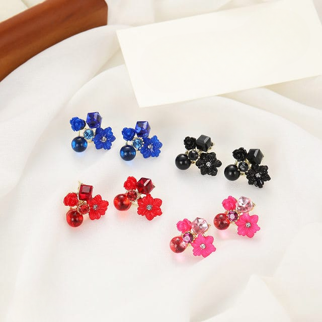 Flower Crystal Korean Earrings – Elegant Women’s Fashion Jewelry in Multiple Colors (Black, Blue, Red, Yellow, Green, Sky Blue, Purple, Light Pink, Dark Pink (AXT-104) - Image 13