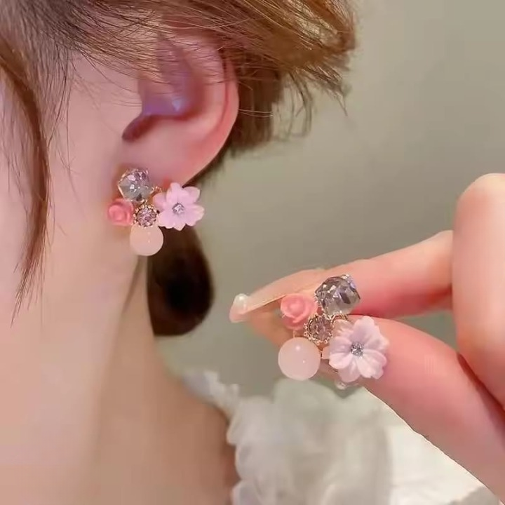 Flower Crystal Korean Earrings – Elegant Women’s Fashion Jewelry in Multiple Colors (Black, Blue, Red, Yellow, Green, Sky Blue, Purple, Light Pink, Dark Pink (AXT-104) - Image 7