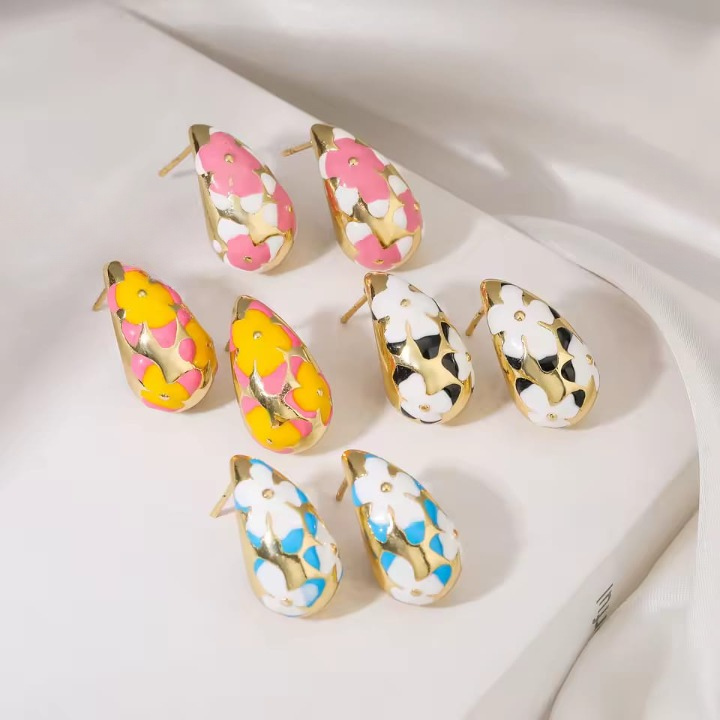 Flower Hollow Drop Earrings – Stylish Women’s Fashion Jewelry in Multiple Colors Pink, Green, Orange, White, Purple, Blue, Red, Black (PQT-105) - Image 4